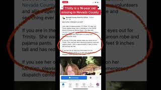 #MISSINGPERSON: 16-Year Old Missing Teen In Nevada County | Let’s Find Trinity! 🙏