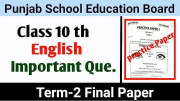 Pseb 10th English Term 2 Paper | 02 may  2022 | important question Pseb English Paper Solution
