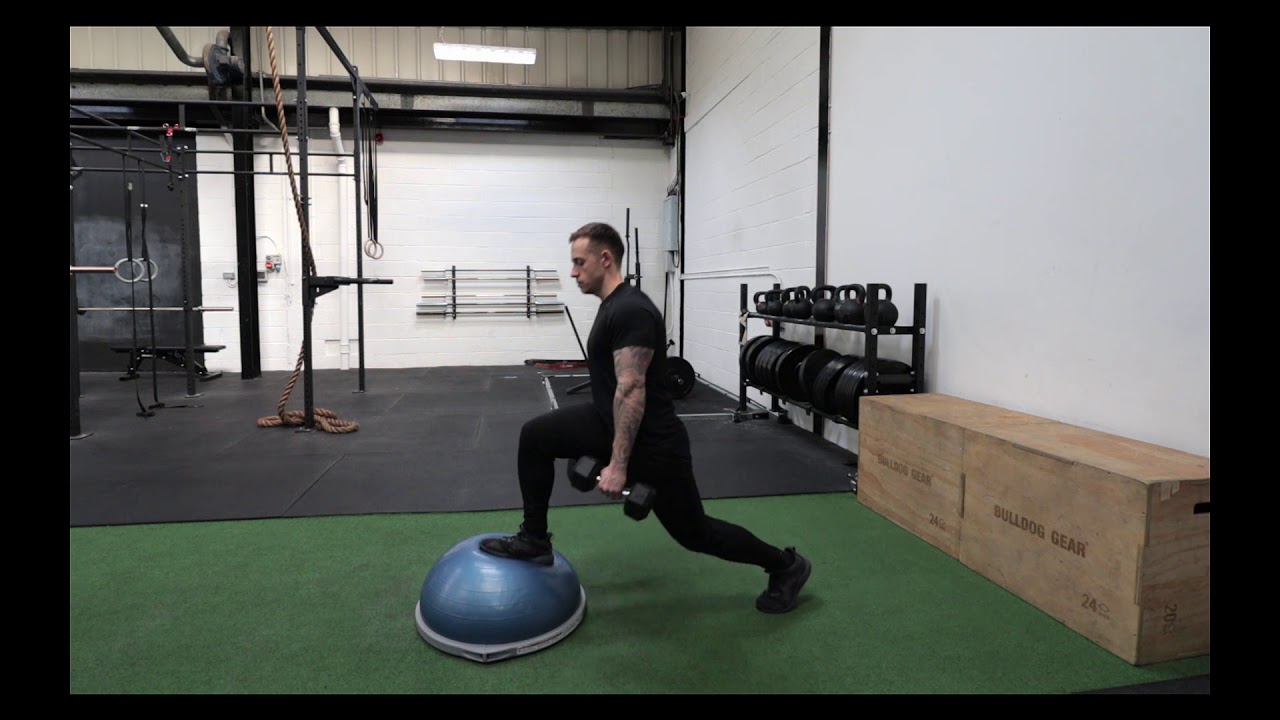 BOSU Ball dumbbell front lunges - YouTube
