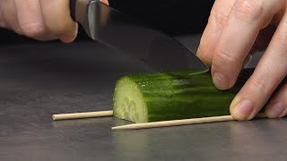 Se você cortar o pepino desta forma, terá uma verdadeira obra de arte.