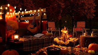 AUTUMN NIGHT BONFIRE AMBIENCE | Crackling Fire, Crickets, Rustling Through Leaves @AutumnCozy