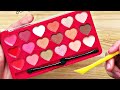 Satisfying Slime Coloring with Makeup! Mixing Heart Eyeshadow & Lip Gloss Palette into Clear Slime!