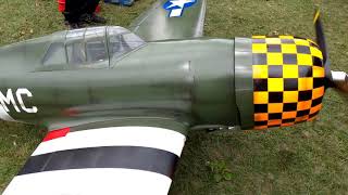 Giant 1/4 P-47  Eng stall & emergencey Landing crash