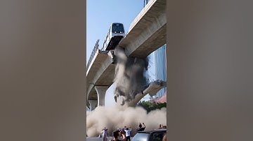 A metro bridge started to collapse after a powerful earthquake