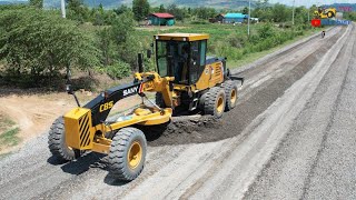 Go To See A Powerful Engine Of Motor Grader Sany Pushing Gravel On New Way Building