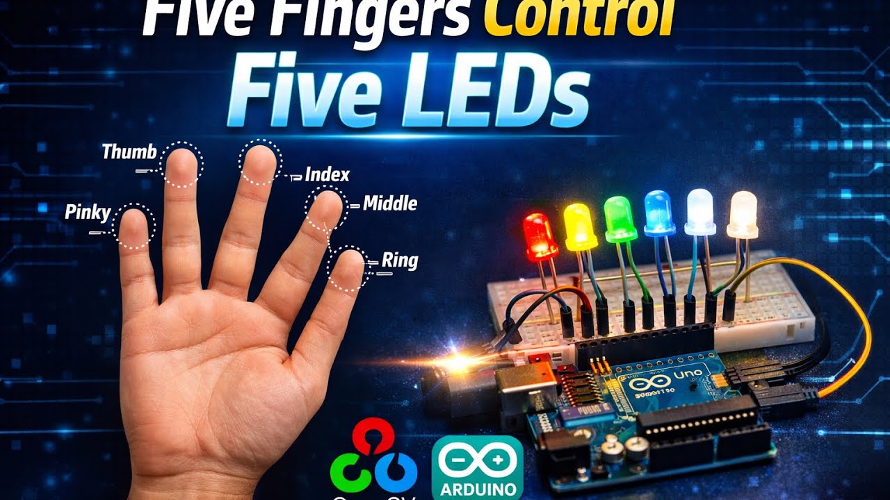 Five Fingers Control Five LEDs Using OpenCV and Arduino | Hand Gesture ...