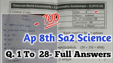8th class Science Sa-2 real question paper and answers 2024|Ap 8th class Sa2 Science answer key 2024