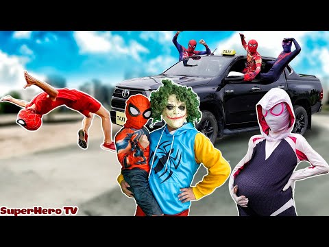 Bros SpiderMan vs Super CAR Taxi || JOKER help Spider-Man's Wife Gives Birth (Comedy Video)