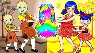 OMG! Who Got The Rainbow Hair? - Rich Ladybug VS Poor Squid Game Contest | DIY Paper Dolls & Car