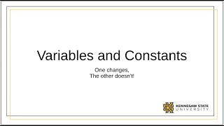 CSE1300 - Variables, Constants