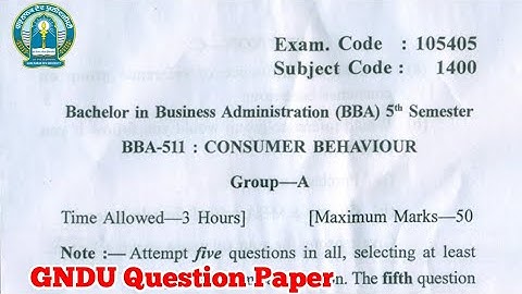 Gndu BBA 5th Semester Consumer Behaviour Question Paper || BBA 5th Semester Question Paper 2023