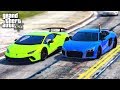 РЕАЛЬНАЯ ЖИЗНЬ В GTA 5 - АУДИ Р8 ПРОТИВ ЛАМБЫ ХУРАКАН ВОТЕРА ГОНКИ ПО ВСЕМУ ШТАТУ ! ⚡ГАРВИН