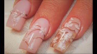 Pink and White Flower Nails | Cherry blossoms with Pearls Nail Art Design