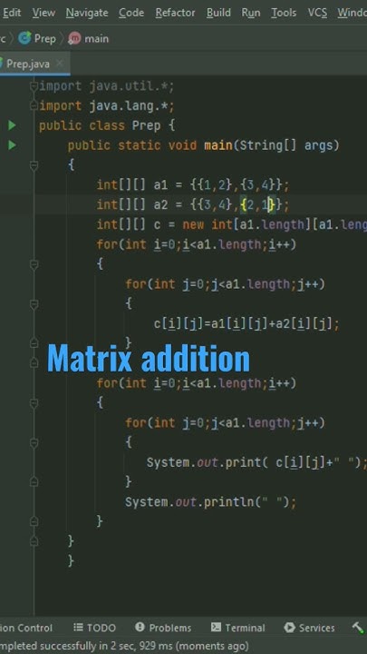 Matrix addition program in java - YouTube