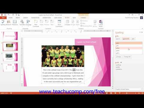 PowerPoint 2013 Tutorial Checking Spelling Microsoft Training Lesson 4.9