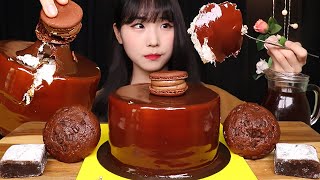 카카오골드레이어케이크, 브라우니, 뚱카롱, 머핀 디저트먹방 CHOCOLATE CREAM CAKE, BROWNIE, MACARON, MUFFIN DESSERT MUKBANG ASMR