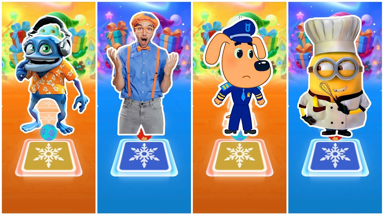 Crazyfrog Vs Blippi Vs Sheriff Labrador Vs Minions - Tiles Hop EDM Rush 🎶 | Who Is Best?