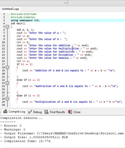 Calculator using if else in C++. - YouTube