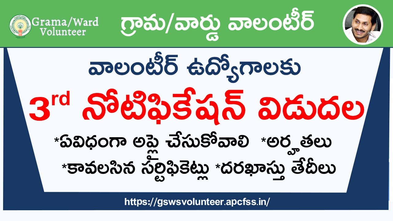 Grama Ward Volunteer 3rd Notification Released Official website and Official Notification Details