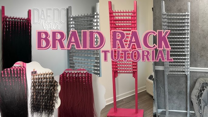 Braiding Hair Rack Braid Rack 120 Pegs Non-slip Hair Rack for Braiding Hair,  Double Sides Braid Hair Holder Stand with Hair Braiding Tools and Supplies  (120 Spool -Rose red） 