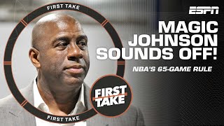 Stephen A. reacts to Magic Johnson's thoughts on the NBA's 65-game rule 🗣️ | First Take image