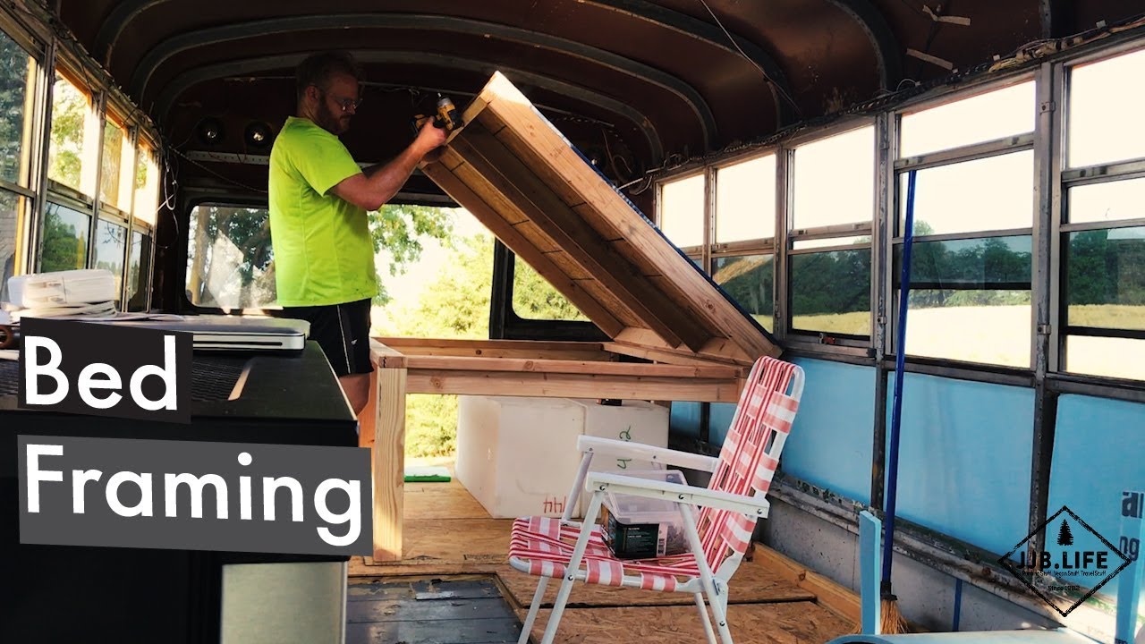 Bed Framing & Fan Installation | Skoolie Bus Conversion Tiny House ...