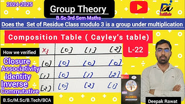 GroupTheory|L-22|Composition Table|Residue Class Modulo 3 is Group under Multiplication|B.Sc|M.Sc|..