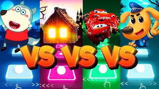 💥 Wolfoo 🆚 Spider House Head 🆚 McQueen Eater 🆚 Sheriff | Tiles Hop - EDM Rush