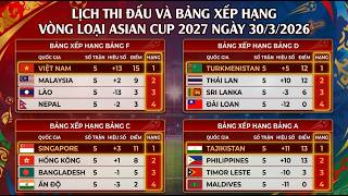 Lịch Thi Đấu, Bảng Xếp Hạng Vòng Loại Asian Cup 2027 | Việt Nam Quyết Thắng Malaysia | Ngày 30/3