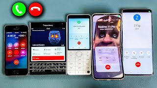 iPhone 5S & BlackBerry & Xiaomi Qin F22 & Samsung Z Flip 3 Incoming Call from Realme 11 Pro Call