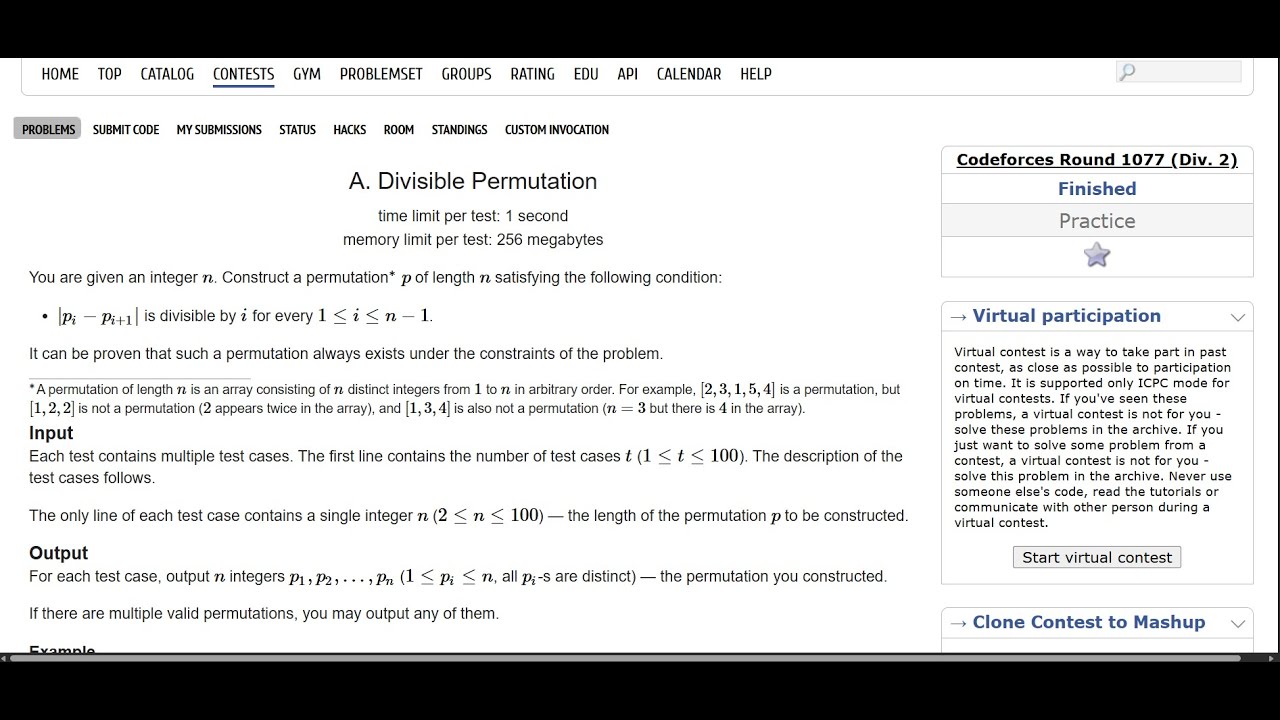 A. Divisible Permutation | Codeforces Round 1077(Div 2) - YouTube