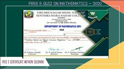 Free E quiz 2020 with answers -Free E quiz with Free E certificate - Free Online quiz on Maths