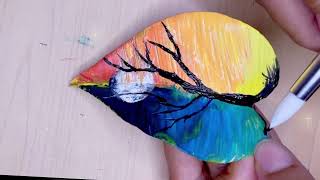 Easy acrylic painting on leaf/amazing painting for beginners /final 👀#myday 31#plslikesubscribe 🙏