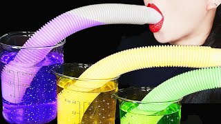 ASMR DRINKING SOUNDS 신기한 물 먹방 EDIBLE GLITTER JELLO JUICE, DRAIN HOSE STRAW COLORFUL DRINKS WHISPER