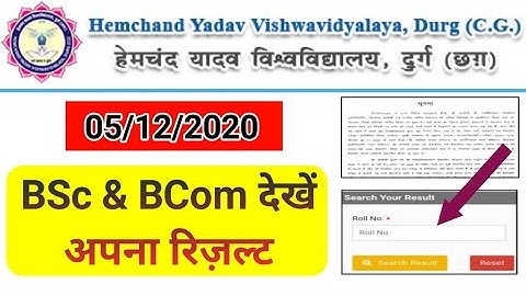 Durg University Result 2020 || BSc, BCom || हेमचन्द्र यादव विवि दुर्ग || Reg./Ex/Supply Result