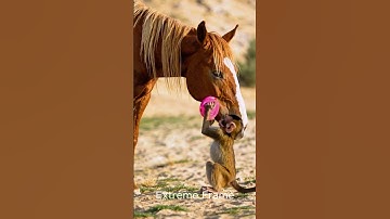 Monkey helps horse  #ai #animals #shorts #monkey