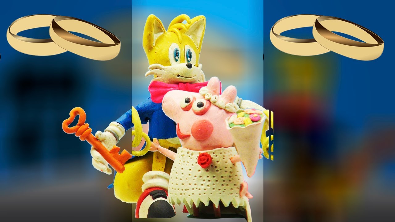 Sculpting WITH CLAY. Tails the Fox and Piggy are getting married 