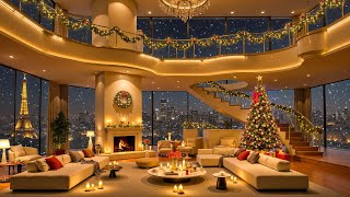 Peaceful Christmas Night 🎄 Cozy Paris Apartment Ambience with Christmas Jazz & Crackling Fireplace
