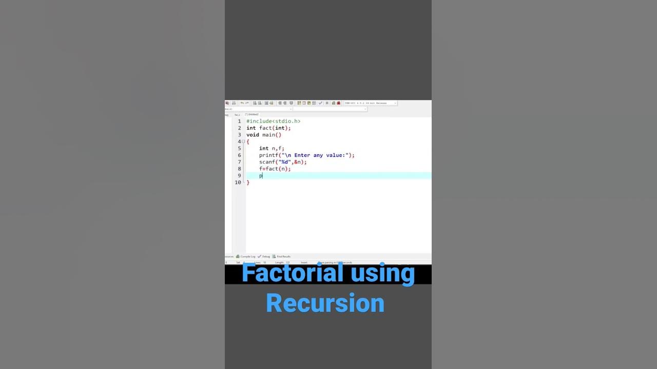 factorial program in c|Factorial using recursion in c program - YouTube