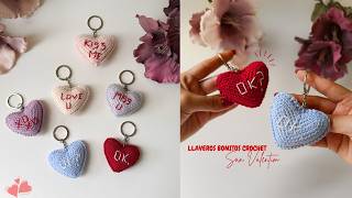 BONITOS LLAVEROS PARA SAN VALENTIN A CROCHET + BORDADO ~ TUTORIAL FÁCIL NIVEL PRINCIPIANTE