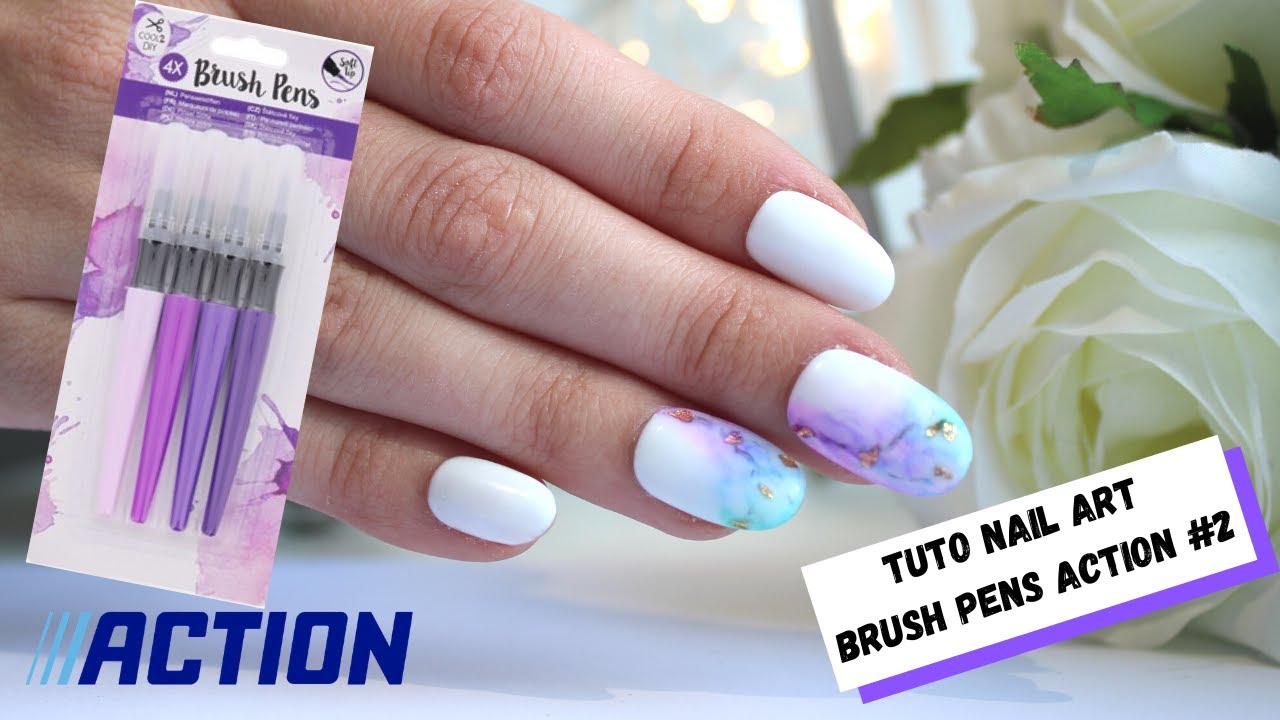 Tuto : nail art effet aquarelle et feuille d'or avec les brush pens Action #2