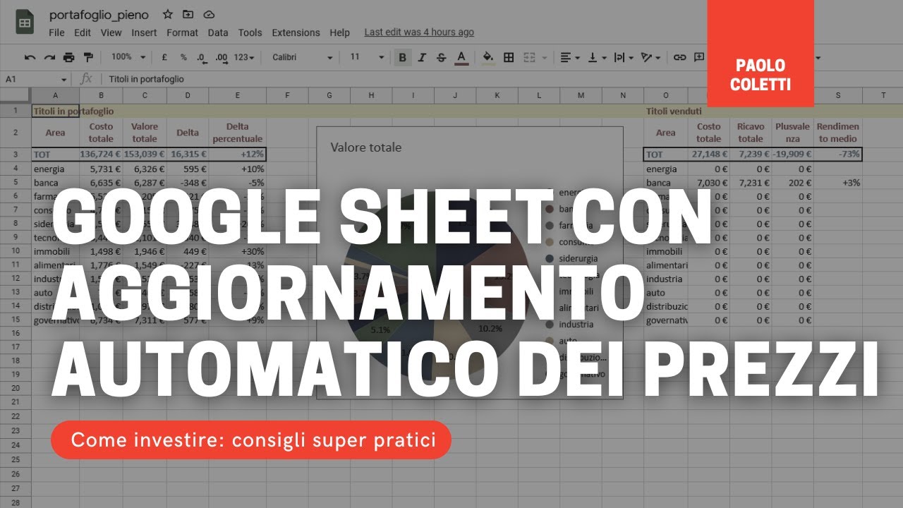 Google sheet con aggiornamento automatico dei prezzi
