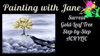 Surreal Gold Leaf Tree Step by Step Acrylic Painting on Canvas for Beginners