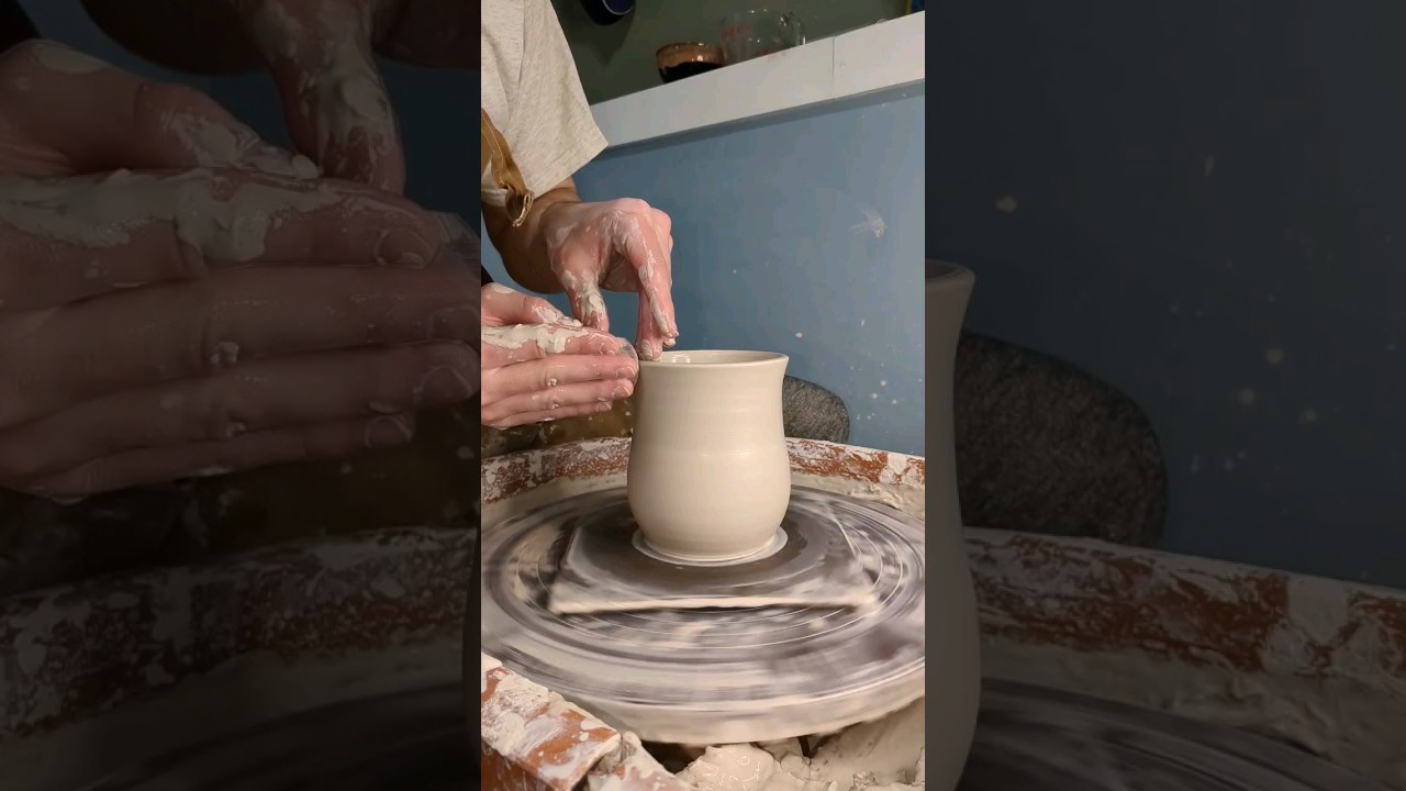 throwing a small curvy mug - make pottery with me