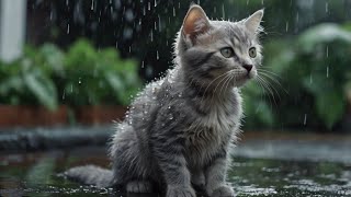 🐱 cute kitten got caught in the rain while playing 🐈 - rain sounds walking 💦