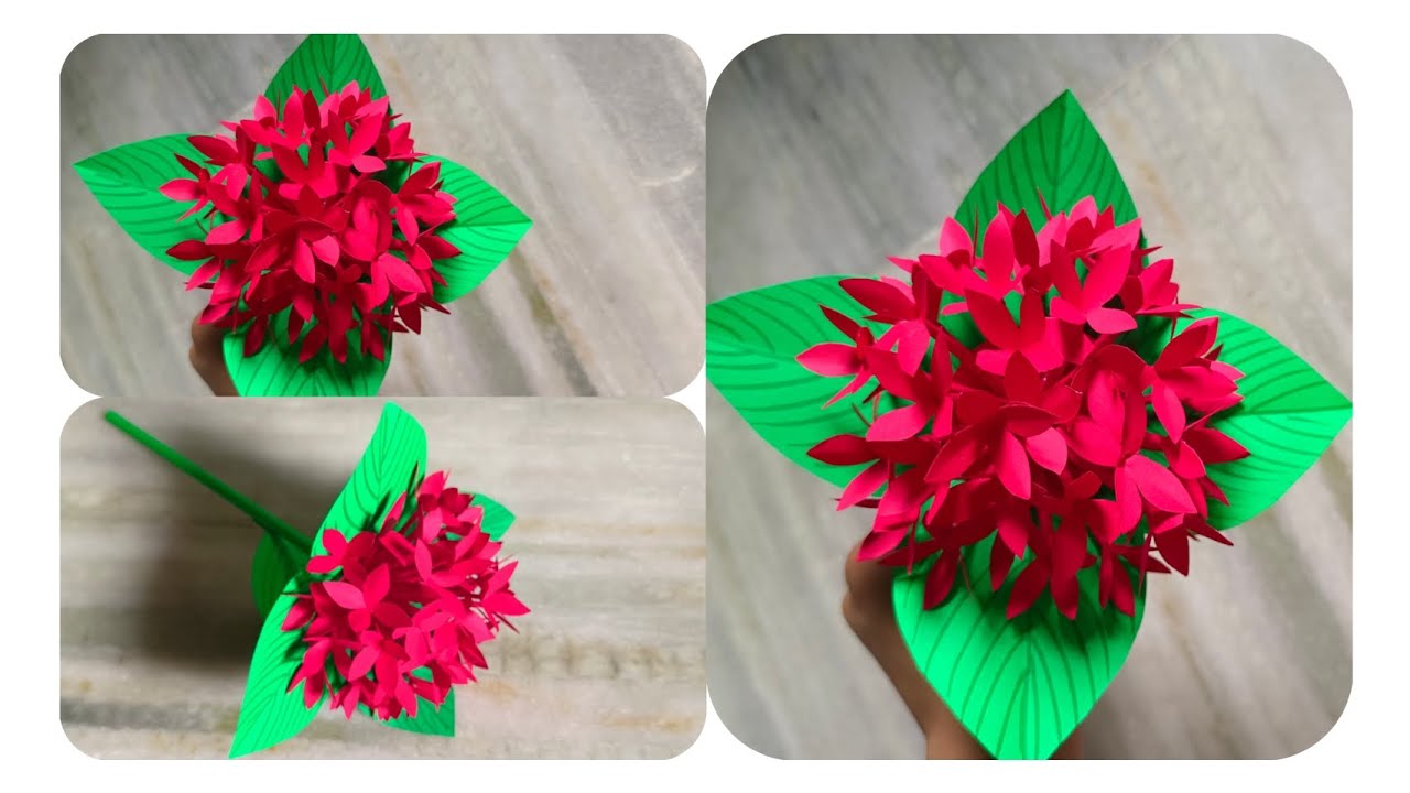 How To Make Ixora Flower With Paper || Paper Craft || Paper Flowers Making || Ixora Flower || Diy ||
