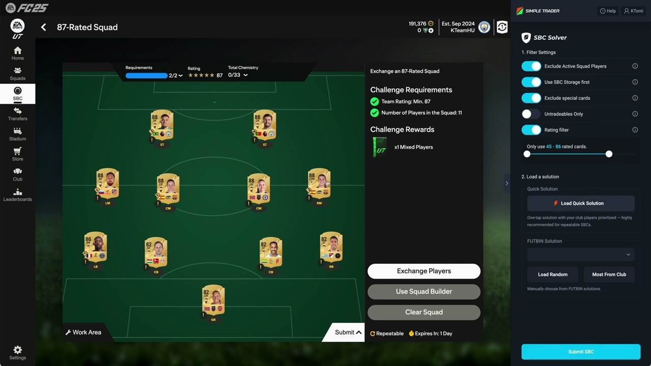 FUT Simple Trader: Auto Buy SBC Solver with Rating Filter for EA FC