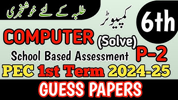 Class 6 Computer Paper School Based Assessment 2024 | SBA First Term papers 6th Class | PEC Grade 6