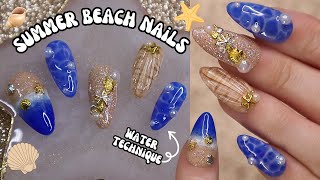 summer beach nails 🐚 | trying the viral water nail art 🌊