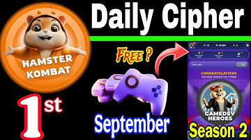Hamster Kombat GameDev Heroes 🎮| 1 September Daily Cipher 🧩 Season 2